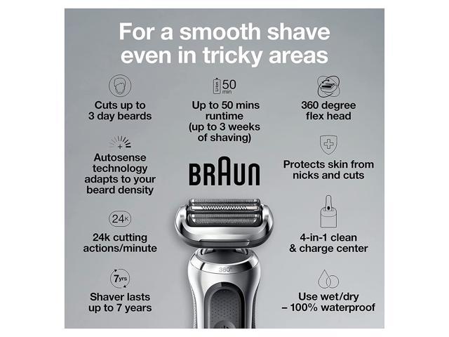 Braun Electric Razor for Men Flex Head Foil Shaver with Precision Beard  Trimmer, Rechargeable, Wet  Dry, 4in1 SmartCare Center and Travel Case,  Silver - Newegg.com