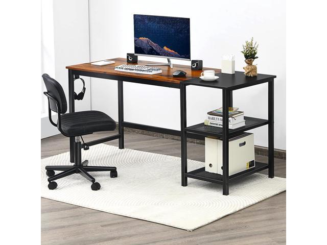 Tangkula L-shaped Office Desk, 59 Inch Large Corner Desk, Full-length Open  Shelf & 2-Tier Side Shelves, Home Office Desk, Writing Desk Computer