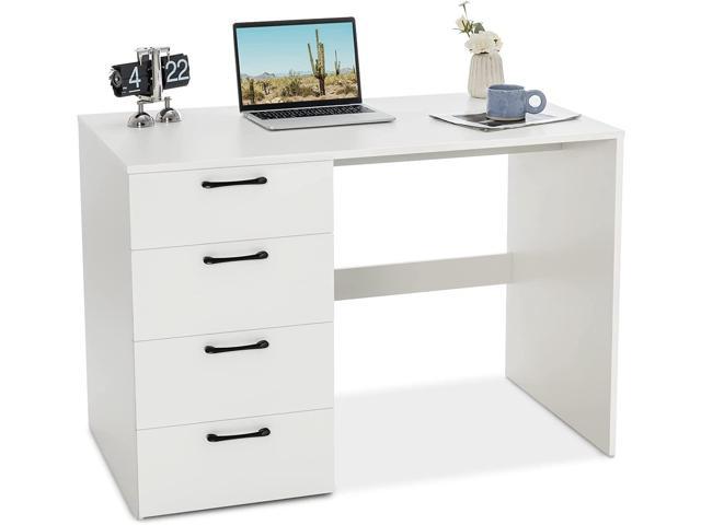 Tangkula White Desk with Storage Drawer & Shelves, Compact Desk for Small  Space, Modern Wooden Study Desk Writing Desk with Storage Drawer &  Compartments, PC Laptop Desk Small Desk for Bedroom 