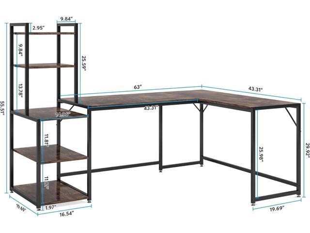 KYNEULIFE Computer Desk with Storage Shelves, 47 inch Home Office Desk  Small Space Sturdy Writing Table for Study Work with Reversible Bookshelf  Headphone Hooks PC Workstation Gaming Desk,Rustic Brown 