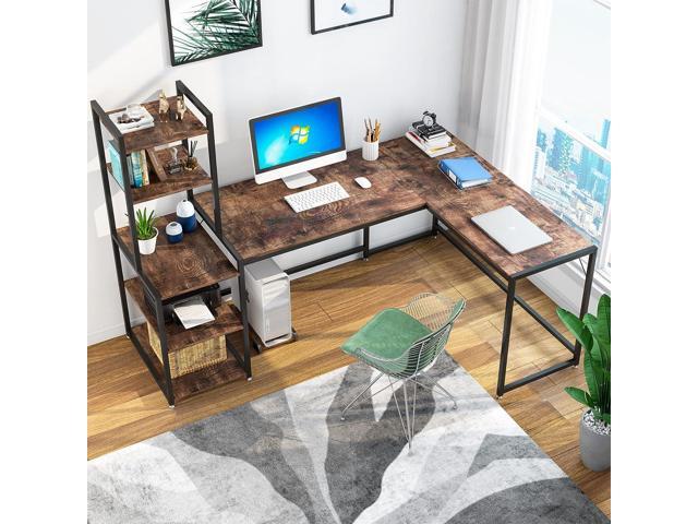 Aquzee Computer Desk with Hutch and Bookshelf, 47 inch Wide White Home  Office Desk with Space Saving Design, White Desk with 3 Tier Storage  Shelves