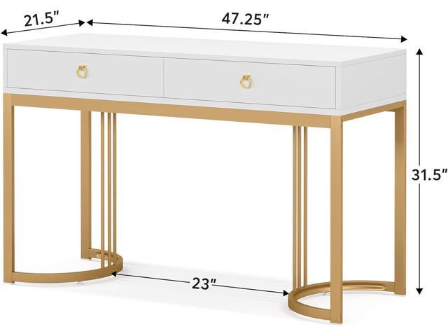Tribesigns White Desk with Drawers & Metal Legs, Modern Vanity
