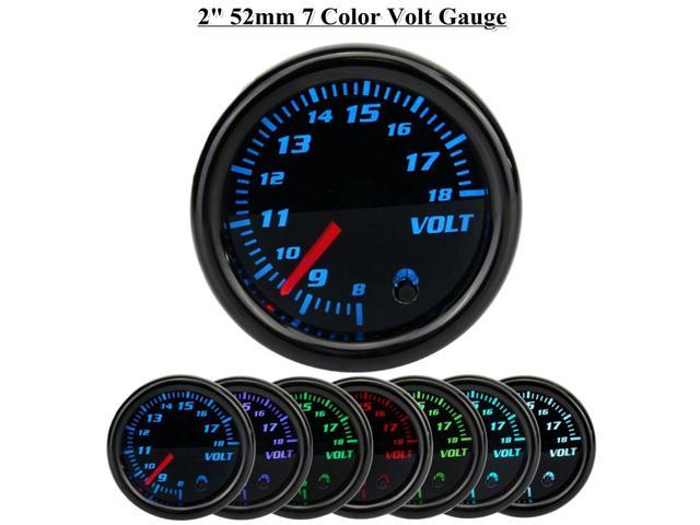 Volt Voltage Gauge, 8-18 Volts- 7 Color Voltmeter Guage Sensor Kit for Car Vehicle Auto -Smoke Lens 2-1/16" 52mm