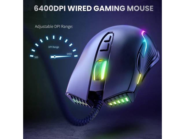 NewStyp Cute RGB 6400 DPI Wired Gaming Mouse Breathing LED Optical USB ...