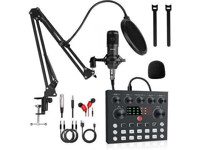 Podcast Equipment Bundle,Audio Interface with All-In-One DJ Mixer and Studio Broadcast Microphone, Perfect for Recording,Live Streaming,Gaming,Compatible with PC,Smartphone,Play Station