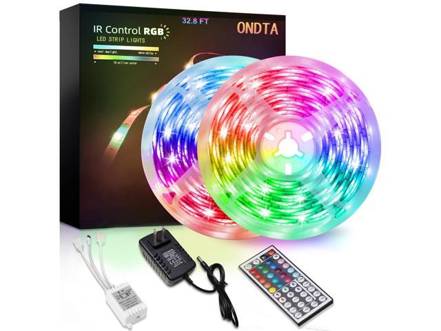 ONDTA LED Strip Lights 32.8ft,RGB Color Changing LED Lights for Bedroom,Kitchen,Home Decoration,Bar,with IR Remote Control,5050 LEDs, DIY Mode(2 Rolls of 16.4ft)