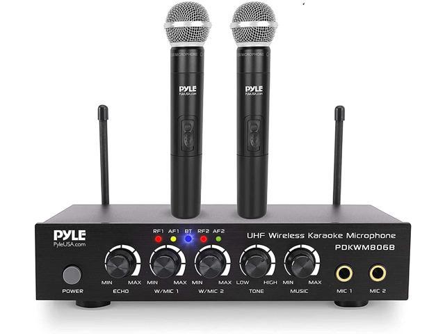 for PA Karaoke DJ Party Battery Operated Dual Bluetooth Cordless Microphone Set Portable UHF Wireless Microphone System Includes 2 Handheld Transmitter Mic Pyle PDKWM806B RCA Mixer Receiver 
