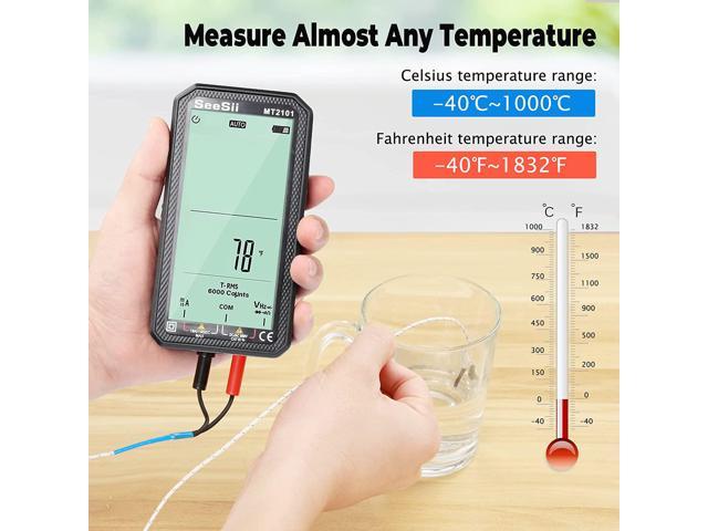 Black Digital Multimeter,4.7 Inch Large Screen Multimeter Tester TRMS 6000 Counts Voltmeter Auto-Ranging Fast Measures Voltage Current Amp Resistance Diodes Continuity Duty-Cycle Capacitance Temp 