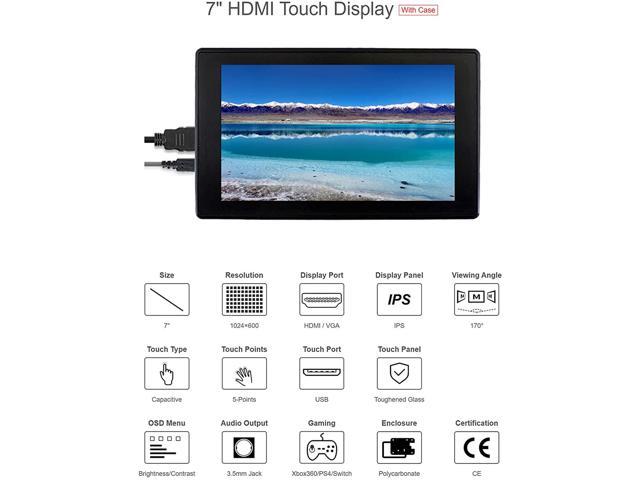 Ingcool 7inch HDMI LCD with Case for Raspberry Pi Capacitive Touchscreen  1024×600 IPS Display Screen Monitor Compatible with Raspberry Pi 