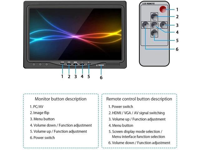 7 inch Portable Small HDMI Monitor HD 1080P VGA Monitor,Small LCD HDMI Monitor Mini Screen 1024x600,HDMI/VGA/AV Input Mini Monitor,with Speakers Jack for Car Home Office Security / LED Monitors -