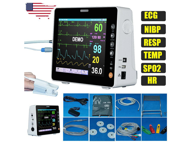 8" Medical Portable Patient Monitor ICU Vital Signs ECG NIBP RESP TEMP ...