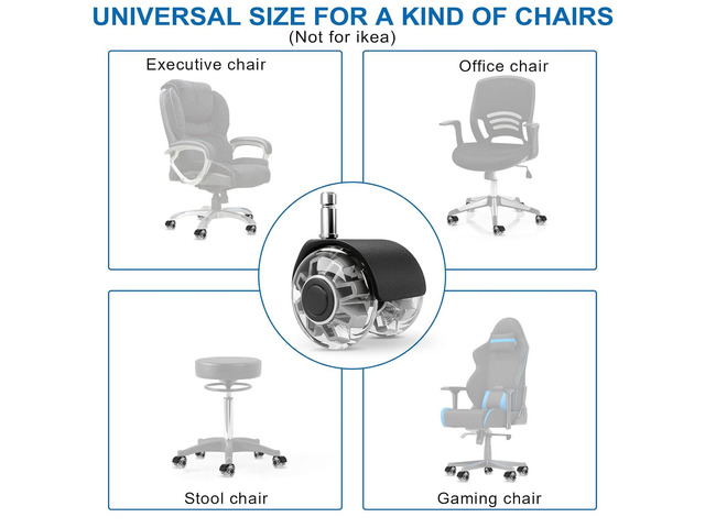 thumbnail image 2 of 5-Pack Office Chair Casters - Heavy Duty Quiet Roller Wheels For Hardwood Floors & Carpets 2 of 10