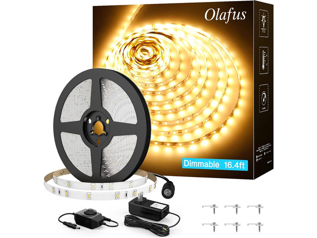 16.4ft LED Strip Lights Warm White Dimmable, LED Rope Light Kit 12V ...