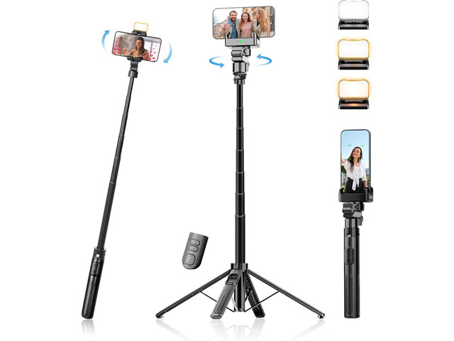 Auto Face Tracking Tripod & 360° Rotating Selfie Stick with Light ...