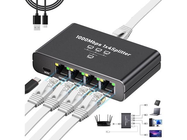 Gigabit Ethernet Splitter 1 to 4-1000Mbps RJ45 Port Router Switch with ...