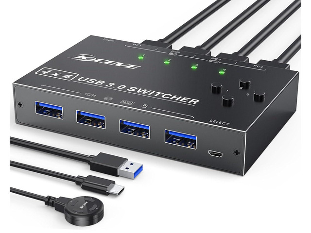 Multi Button Computer Peripheral USB 3.0 Switch Selector 4 Port,KVM Switcher 4 Computers Sharing 4 USB ...