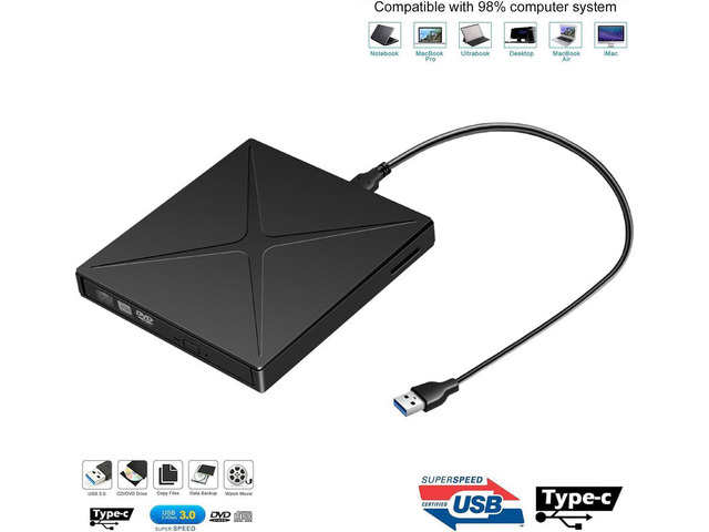 External CD DVD Optical Drive Type C Dual Port DVD Burner CD DVD ...