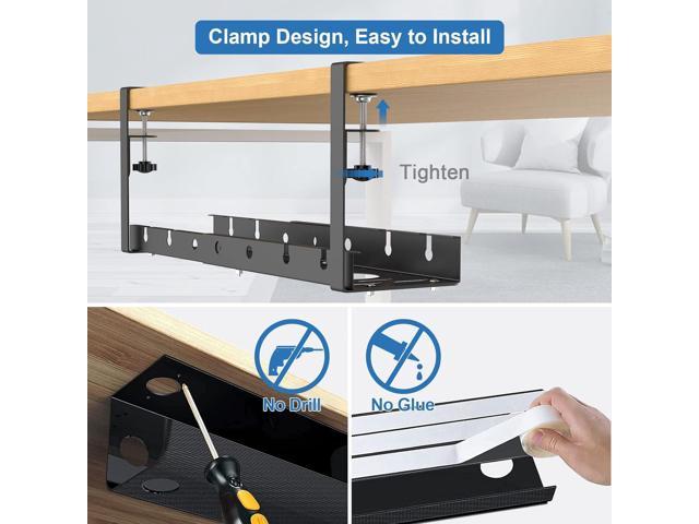 Yecaye No Drill Under Desk Cable Management Tray - Clamp Install Desk Cord  Organizer Rack - No Damage