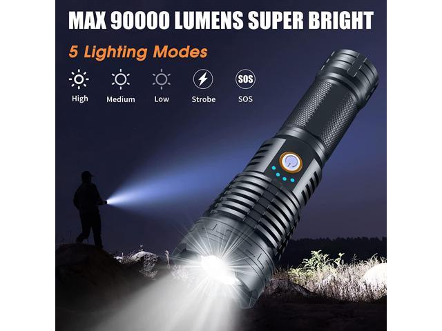 Dsstoc LED Rechargeable Flashlights High Lumens, 3000 Lumens Super Bright  Powerful Waterproof Flashlights with Battery, 5 Mode, Zoomable Tactical  Handheld Flashlights for Camping Home 