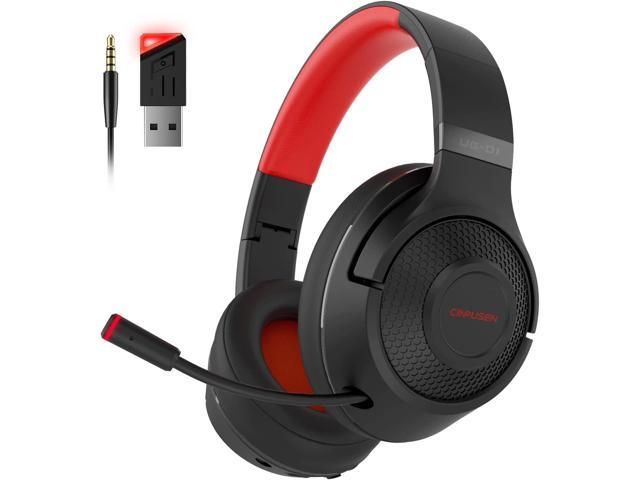 2.4Ghz Wireless Gaming Headset PC, PS5, PS4, MacBook, with Microphone, Over-Ear Bluetooth Gaming Headphones for Cell Phone, Soft Earmuff - Hours Playtime, Only Wired Mode for Xbox Series, Red -