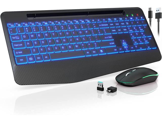 Wireless Keyboard and Mouse 7 Colored Backlits, Wrist Rest, Holder - Rechargeable Ergonomic Silent Light Up Combo for Computer, Mac, PC, Laptop, Chromebook - by SABLUTE Keyboards - Newegg.com