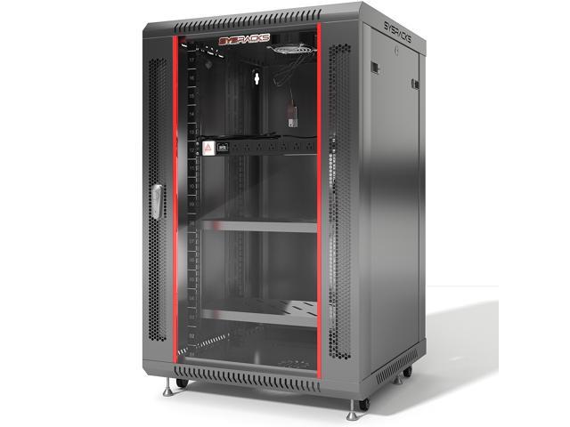 Thermosystem 2 Cooling Fans 18U Server Rack Cabinet Enclosure Premium Series Sysracks 24 Depth Mesh Doors! LCD Screen 