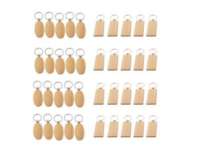 40 Pcs Blank Wooden Key Chain DIY Wood Keychains Key Tags Gifts,20 Pcs Oval  & 20 Pcs Square 