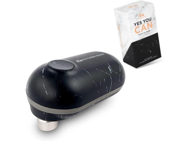 Kitchen Mama Mini Battery-Operated Can Opener: Open Your Cans with A Simple Push of Button - No Sharp Edge, Food-Safe and Mini-sized (Marble Black/Black)