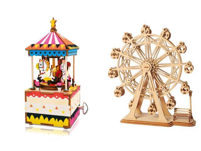 DIY 3D Puzzle 2 Pack - Merry Go Round Music Box and Ferris Wheel
