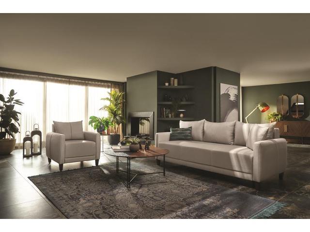 Segovia in Grey Fabric Living Room 3-Seat Sofa Bed and Armchair ...