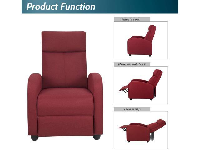 Homall Fabric Recliner Chair Ergonomic Adjustable Home Theater Seat Modern  Single Recliner Sofa with Thick Seat Cushion for Living Room (Red) 