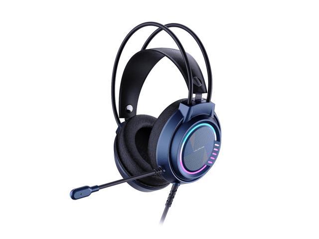 Colorful Gaming Headset with Microphone, USB Gaming Headphones Stereo 7.1 Surround Sound with RGB Lighting for Computer PC Gamer