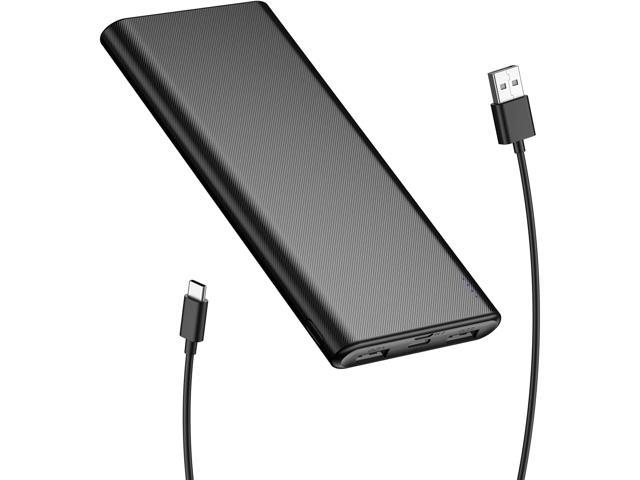 Slim Portable Charger, 10000mAh USB C Power Bank, Ultra-Compact Dual Outputs, Micro & Type C USB Input External Cell Phone Battery Pack for iPhone 11/12, Samsung Galaxy and More