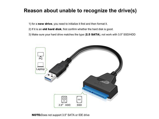Si Mono Fértil SATA to USB Cable, EYOOLD USB 3.0 to SATA III Hard Drive Adapter Converter  for 2.5 Inch SSD & HDD Data Transfer, Support UASP (Black) SATA / eSATA  Cables - Newegg.com