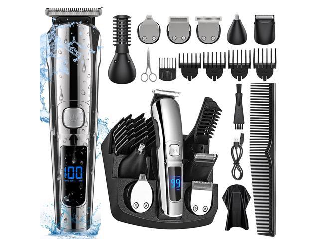 Mens Hair Clipper, 16 in 1 Hair Grooming Kit IPX7 Waterproof Beard Trimmer  USB Rechargeable Cordless Haircut W/ 2-Speed Adjustable, Barber Cape,  Storage Stand for Face Nose Ear Home Travel Wet/Dry -