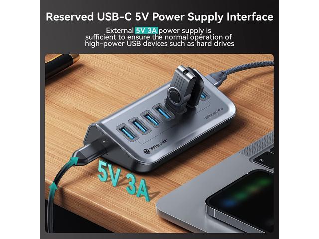 Yottamaster USB 3.1 Hub 7 Ports, Powered USB Hub 5V/3A, Type C to USB 3 ...