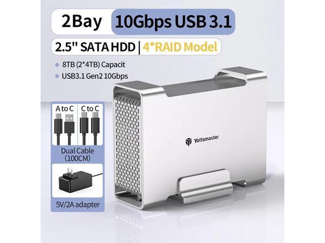 Dual Bay 2.5" RAID Enclosure, Yottamaster Aluminum 2 Bay USB3.0 RAID ...