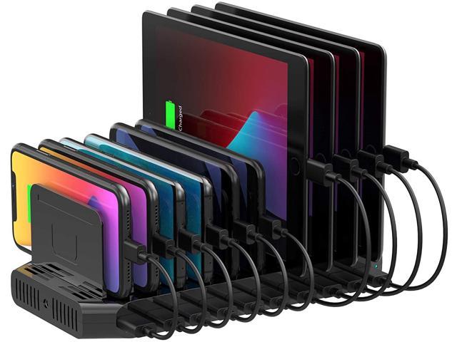Unitek USB Charging Station, 10 USB Fast Ports Charge Docking Station and Adjustable Dividers, Multi Device Charger Organizer Compatible with Ipad, Iphone, Tablet and Cell Phone