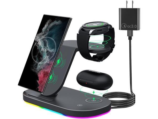 OVISBAI 3 in 1 Android Wireless Charger for Samsung Devices, Wireless Charging Station for Samsung Galaxy S22/S22+/S22 Ultra/S21/S20/S10/Note20/Note10, Galaxy Watch 4/3,Galaxy Buds/Pro/+/Live Black