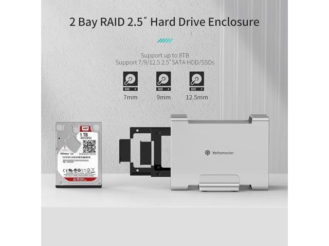 Dual Bay 2.5" RAID Enclosure, Yottamaster Aluminum 2 Bay USB3.0 RAID ...