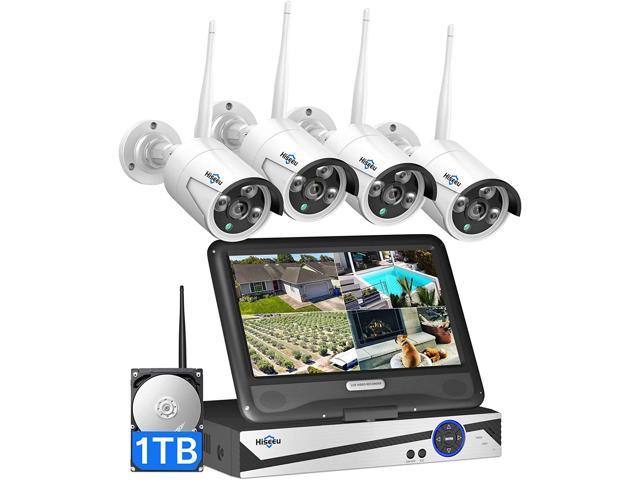 Hiseeu All-in-one with 8CH 10.1" 1296P Monitor Wireless Security Camera System, 4pcs 3MP Indoor/Outdoor Wireless Home Security Camera System, Remote Access, One-way Audio, 1TB HDD