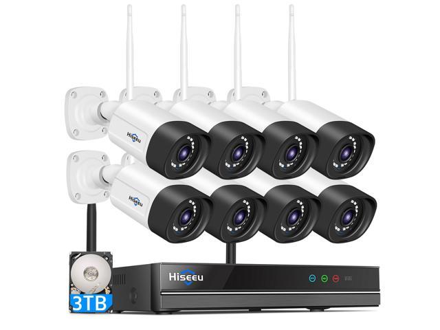 Hiseeu 2K WiFi Security Camera System,3TB Hard Drive,3 Megapixel, 8Channel CCTV System,Mobile&PC Remote,Outdoor IP66 Waterproof,Night Vision,Motion Alert,Plug&Play,7/24/Motion Record