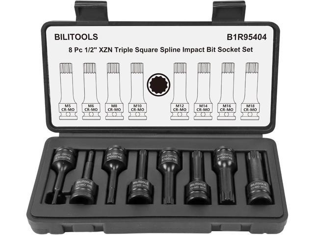 BILITOOLS 8-Piece Impact XZN Triple Square Spline Bit Socket Set 1/2 inch  Drive, M5-M18, Cr-Mo Steel Hand Sockets  Ratchets
