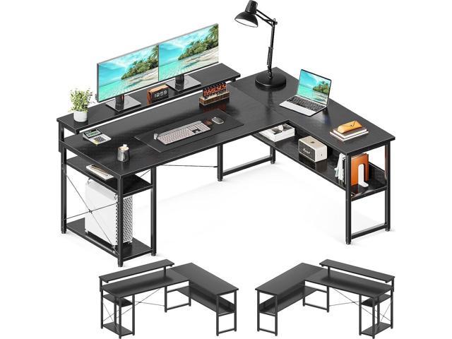  Tangkula L-shaped Office Desk, 59 Inch Large Corner Desk,  Full-length Open Shelf & 2-Tier Side Shelves, Home Office Desk, Writing Desk  Computer Workstation for Working, Studying, Gaming (Rustic Brown) : Home