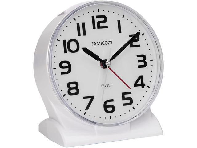 4.5" No Ticking Analog Alarm Clock,Silent Readable for Seniors,Easy to Set,Gradual Rise Alarm,Big Numbers,On/Off Switch on Side,Gentle Wake,Snooze Soft Backlight,Battery Operated,White