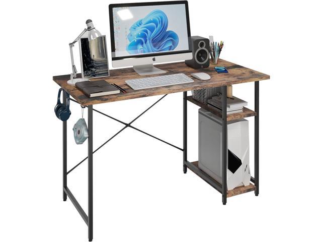 Writing Computer Home Office Desk with 2 Storage Shelves on Left or Right  Side, Industrial Simple Style Wood Table Metal PC Laptop Notebook 47