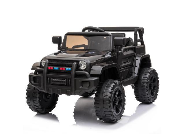 QXDRAGON Kids 12V Ride on Truck, Battery Powered Electric Vehicle Car w/ Parent Remote Control, Spring Suspension, 3 Speeds, LED Lights, USB & AUX Port Music, Double Open Doors, Seat Belt, Black