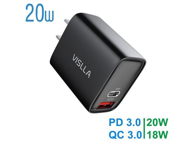 VISLLA USB C Wall Charger 20W Dual Port PD Fast Charger Power Delivery Type C 2Port PD3.0 QC 3.0 Fast Charging Block Plug Adapter for iPhone 14/13/12/11 /X, iPad Pro, Samsung Galaxy Pixel and More