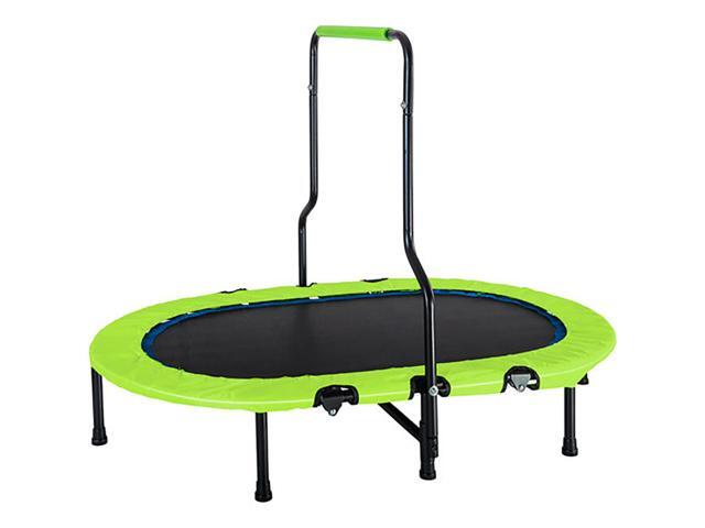 Molumo 55Inch Kids Trampoline with Handrail, Mini Parent-Child Trampoline for Two Kids, Foldable No-Spring Band Rebounder (Green Cover)