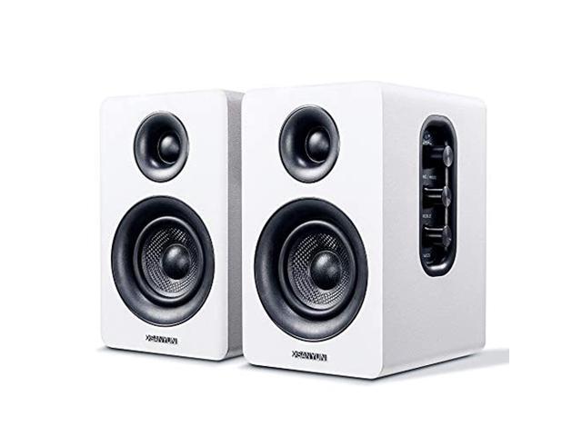 Sanyun SW208 3 Active Bluetooth 5.0 Shelf Speaker - 60W Carbon Fiber Speaker Unit - Built-in 24-Bit DAC - Dynamic 3D Surround Sound - 2.0 Computer PC Monitor (Pair,Black